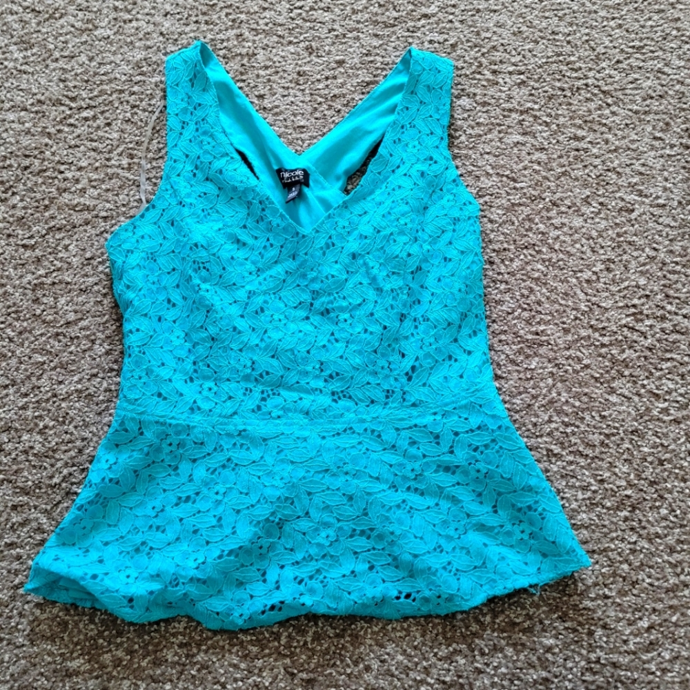Nicole Miller peplum top aqua blue
